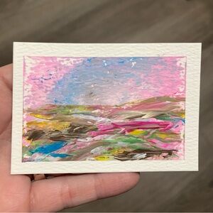 ACEO Landscape Painting Abstract Pink and Green Original Art